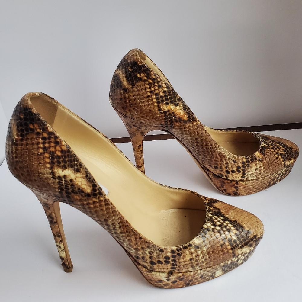 Jimmy Choo Python Leather Platform Pumps - Picture 2 of 7